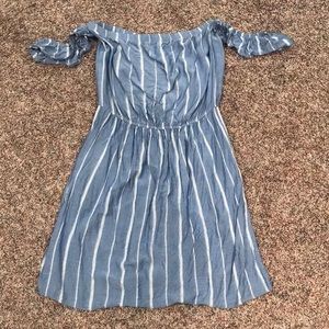 Blue and white striped off the shoulder dress